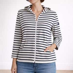 SAINT JAMES Nautical Stripe Full Zip Hoodie Jacket – Womens M, Made in France